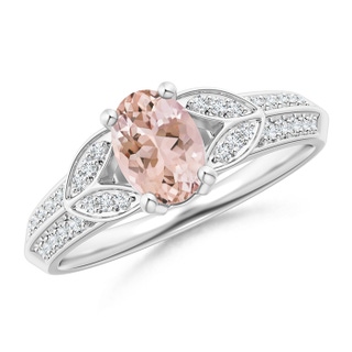 7x5mm AAAA Knife-Edged Oval Morganite Solitaire Ring with Pavé Diamonds in White Gold