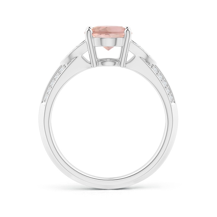 9x7mm AAA Knife-Edged Oval Morganite Solitaire Ring with Pavé Diamonds in White Gold Product Image