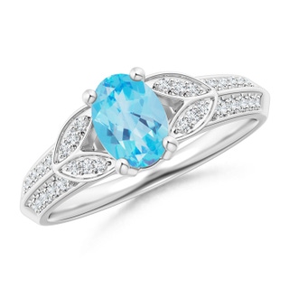 7x5mm AA Knife-Edged Oval Swiss Blue Topaz Solitaire Ring with Diamonds in White Gold