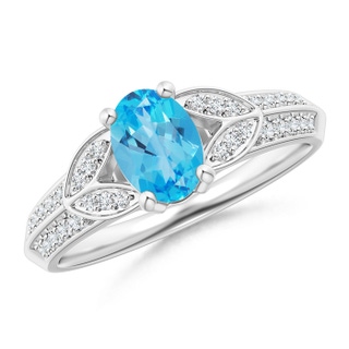 7x5mm AAA Knife-Edged Oval Swiss Blue Topaz Solitaire Ring with Diamonds in P950 Platinum