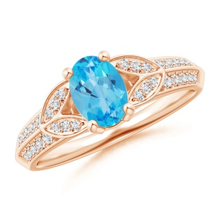 7x5mm AAA Knife-Edged Oval Swiss Blue Topaz Solitaire Ring with Diamonds in Rose Gold
