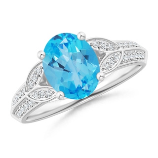 9x7mm AAA Knife-Edged Oval Swiss Blue Topaz Solitaire Ring with Diamonds in White Gold