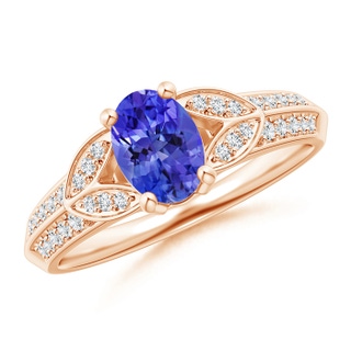 7x5mm AAA Knife-Edged Oval Tanzanite Solitaire Ring with Pavé Diamonds in Rose Gold