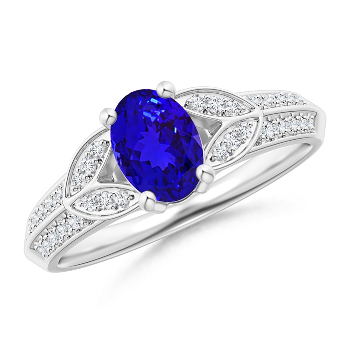 7x5mm AAAA Knife-Edged Oval Tanzanite Solitaire Ring with Pavé Diamonds in P950 Platinum