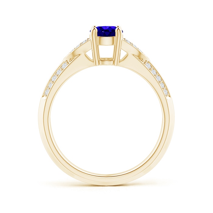 7x5mm AAAA Knife-Edged Oval Tanzanite Solitaire Ring with Pavé Diamonds in Yellow Gold Product Image