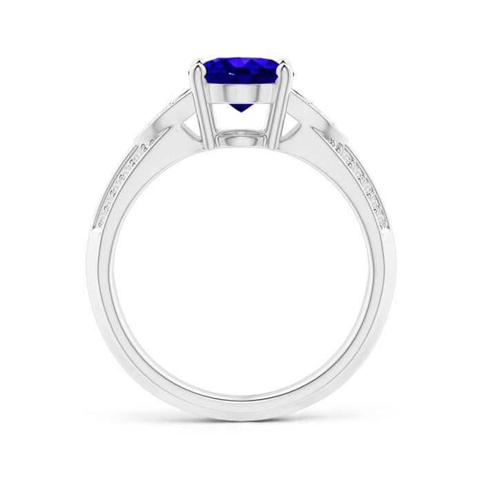 9x7mm AAAA Knife-Edged Oval Tanzanite Solitaire Ring with Pavé Diamonds in White Gold product image