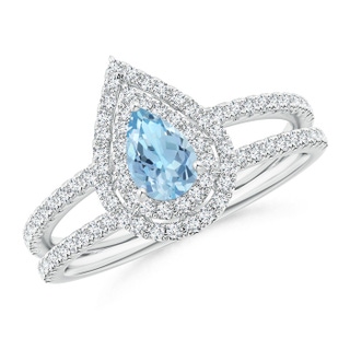 6x4mm AAA Split Shank Pear Aquamarine and Diamond Double Halo Ring in White Gold