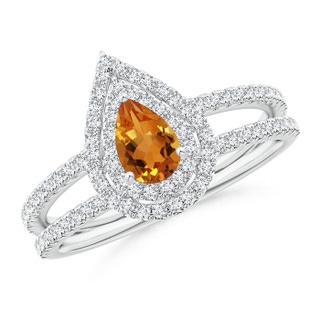 6x4mm AAA Split Shank Pear Citrine and Diamond Double Halo Ring in White Gold