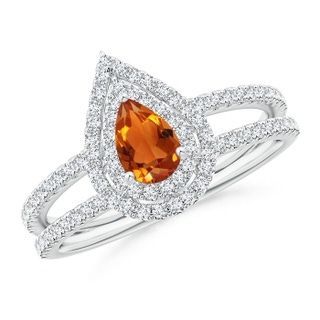 6x4mm AAAA Split Shank Pear Citrine and Diamond Double Halo Ring in P950 Platinum