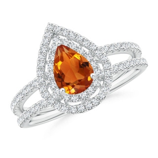 7x5mm AAAA Split Shank Pear Citrine and Diamond Double Halo Ring in P950 Platinum