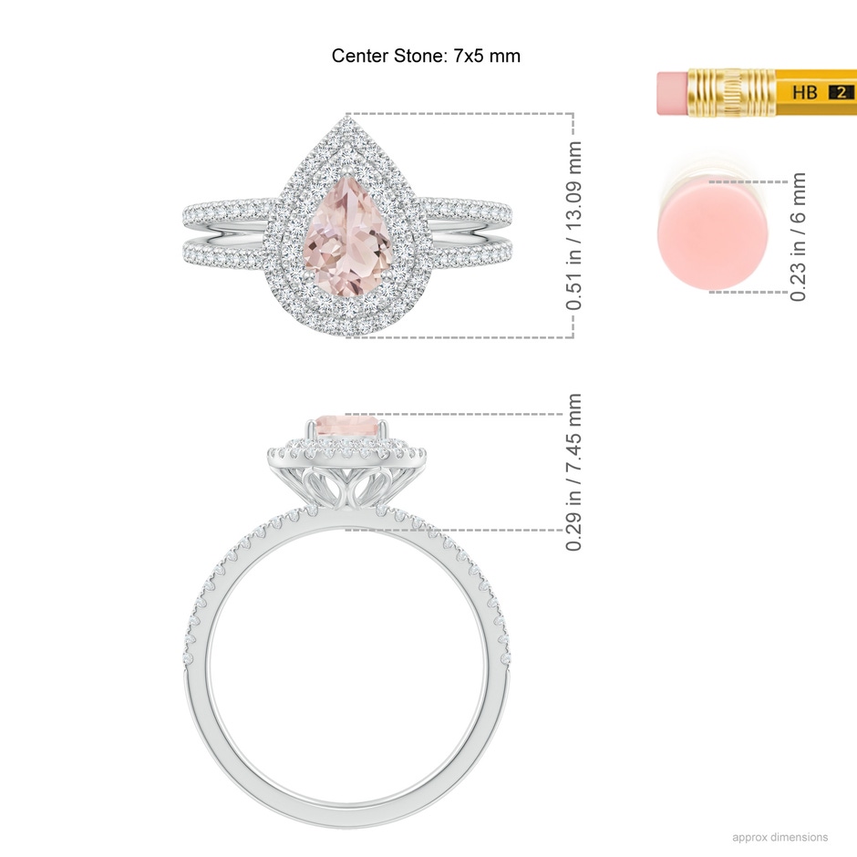 7x5mm A Split Shank Pear Morganite and Diamond Double Halo Ring in 10K White Gold ruler