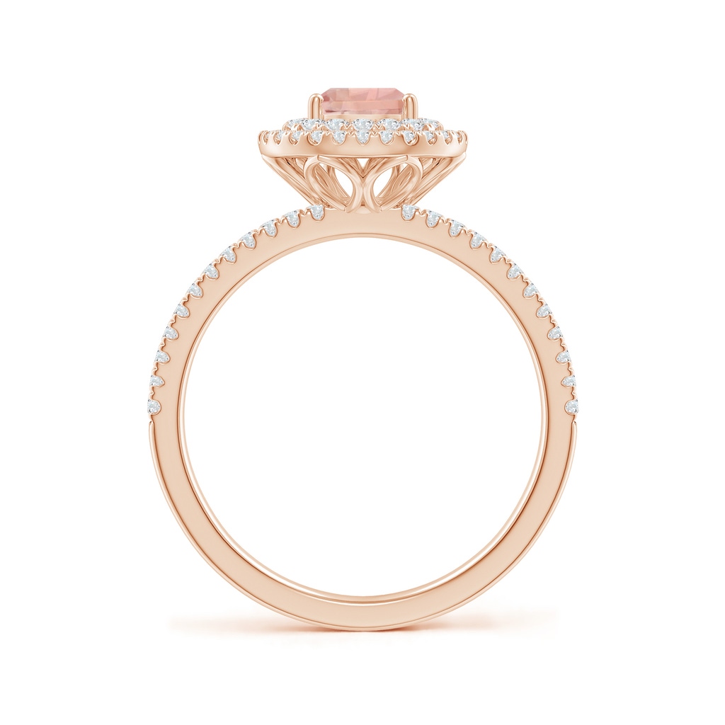 7x5mm AAAA Split Shank Pear Morganite and Diamond Double Halo Ring in 9K Rose Gold - side_1