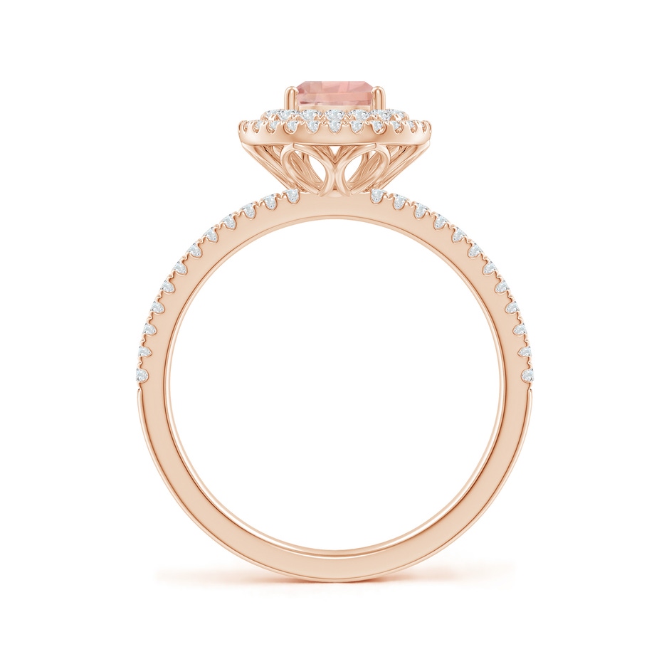 7x5mm AAAA Split Shank Pear Morganite and Diamond Double Halo Ring in 9K Rose Gold side-1