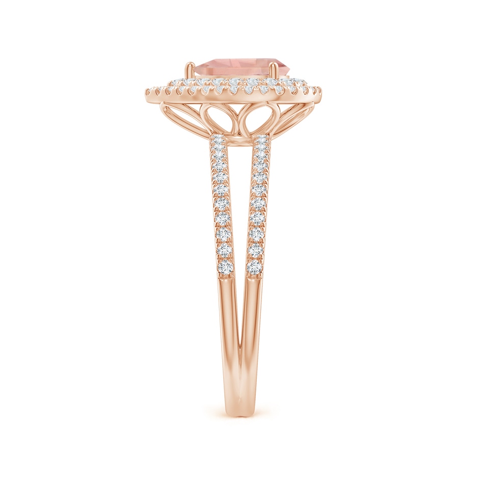 7x5mm AAAA Split Shank Pear Morganite and Diamond Double Halo Ring in 9K Rose Gold side-2