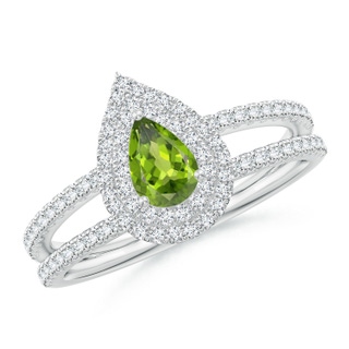 6x4mm AAA Split Shank Pear Peridot and Diamond Double Halo Ring in White Gold