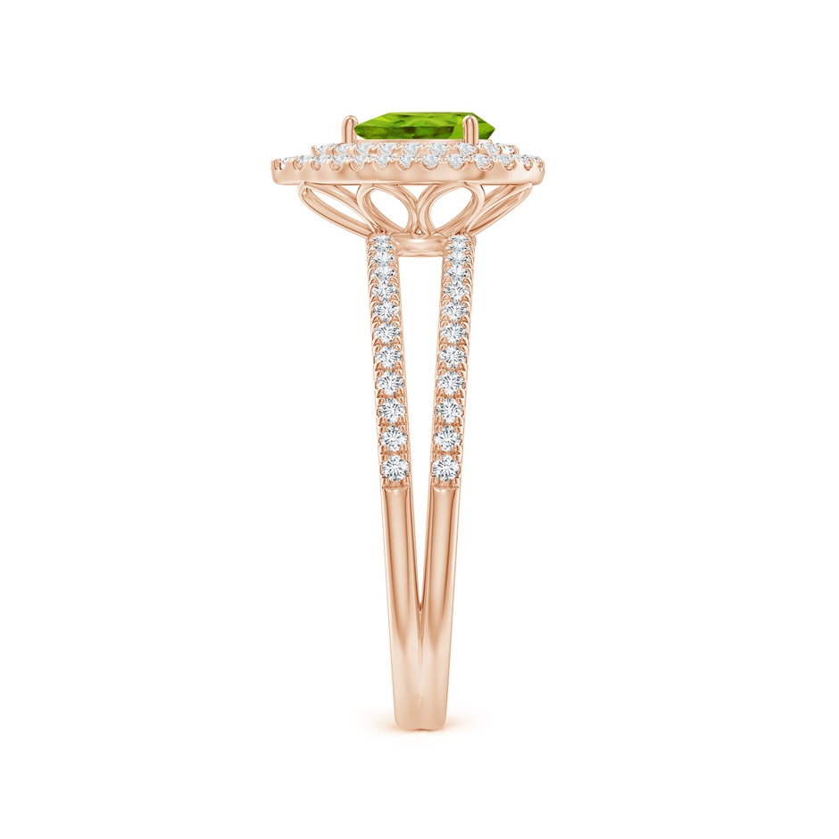 6x4mm AAAA Split Shank Pear Peridot and Diamond Double Halo Ring in Rose Gold side-2
