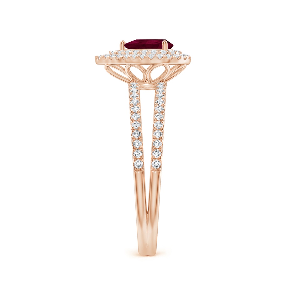 6x4mm A Split Shank Pear Ruby and Diamond Double Halo Ring in Rose Gold side-2