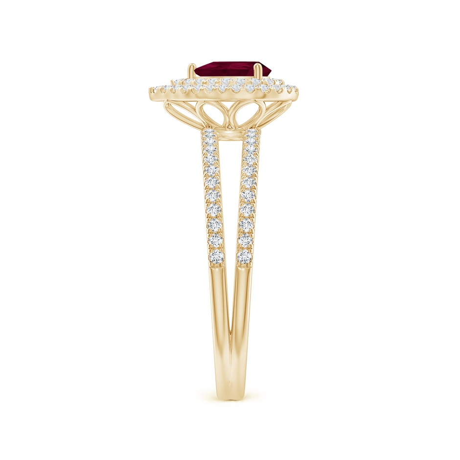 6x4mm A Split Shank Pear Ruby and Diamond Double Halo Ring in Yellow Gold side-2