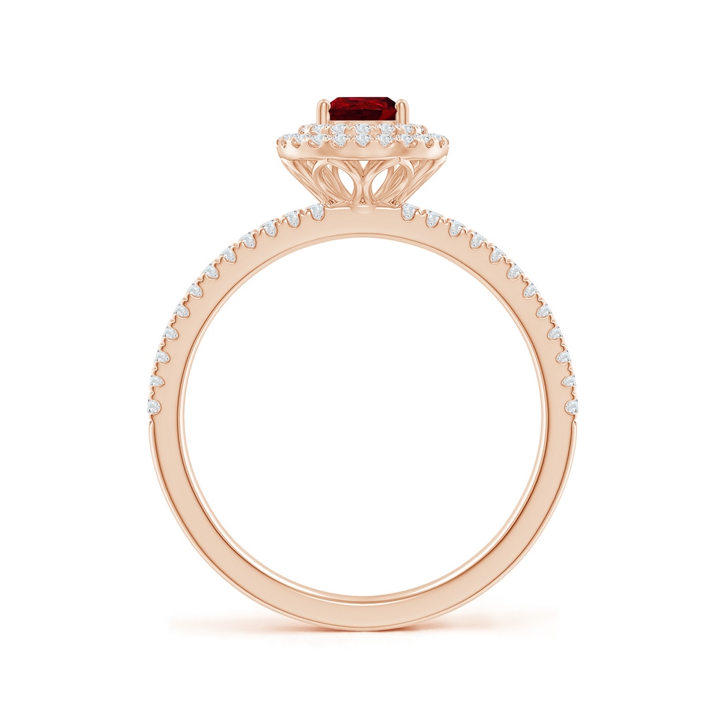 6x4mm AAAA Split Shank Pear Ruby and Diamond Double Halo Ring in Rose Gold Side-1