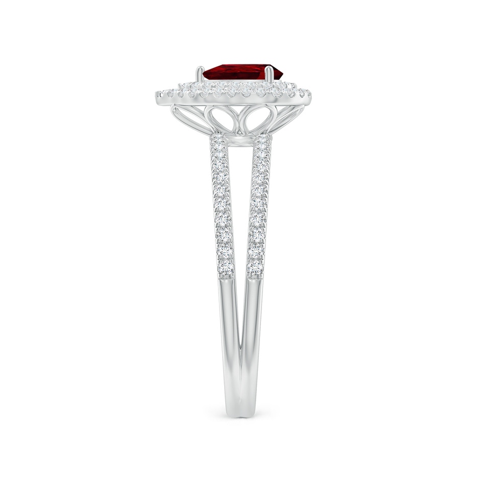 6x4mm AAAA Split Shank Pear Ruby and Diamond Double Halo Ring in White Gold side-2