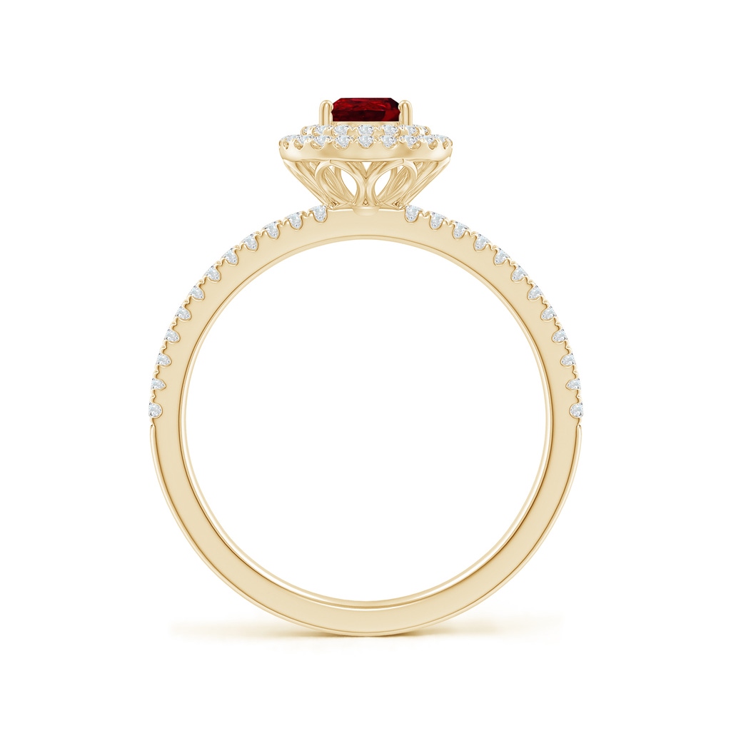 6x4mm AAAA Split Shank Pear Ruby and Diamond Double Halo Ring in Yellow Gold Side-1