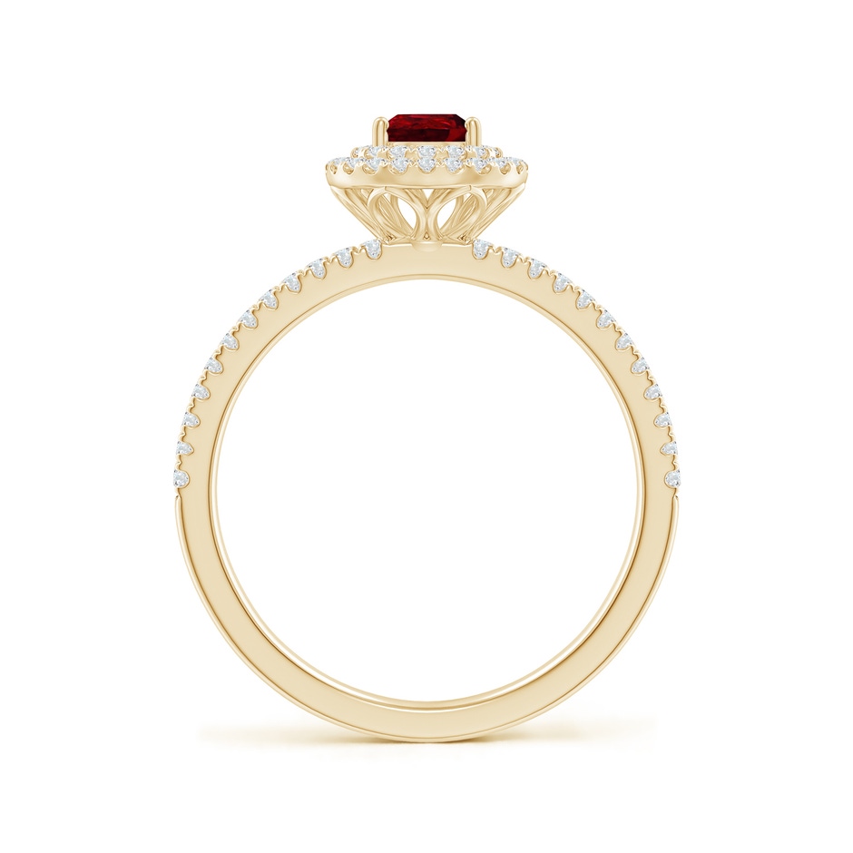 6x4mm AAAA Split Shank Pear Ruby and Diamond Double Halo Ring in Yellow Gold side-1