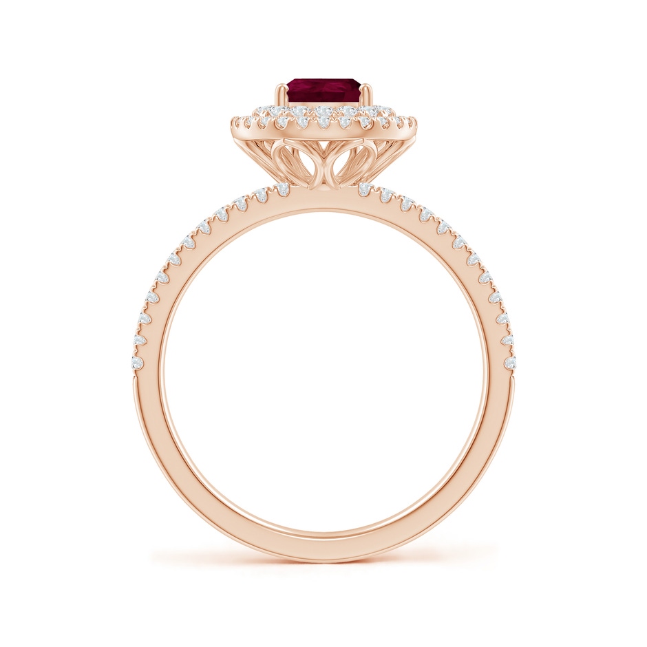 7x5mm A Split Shank Pear Ruby and Diamond Double Halo Ring in Rose Gold side-1