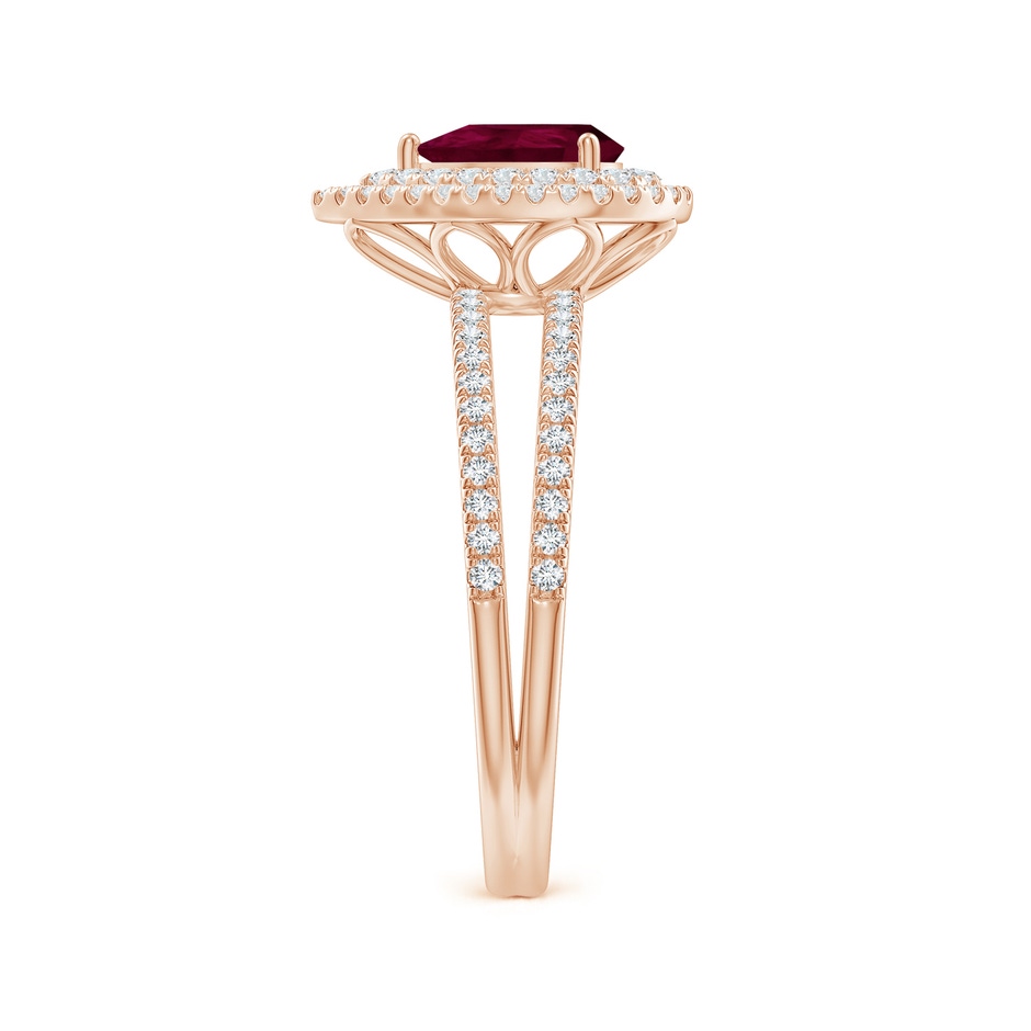 7x5mm A Split Shank Pear Ruby and Diamond Double Halo Ring in Rose Gold side-2
