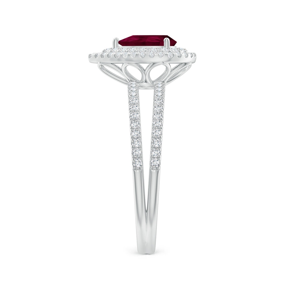 7x5mm A Split Shank Pear Ruby and Diamond Double Halo Ring in White Gold side-2