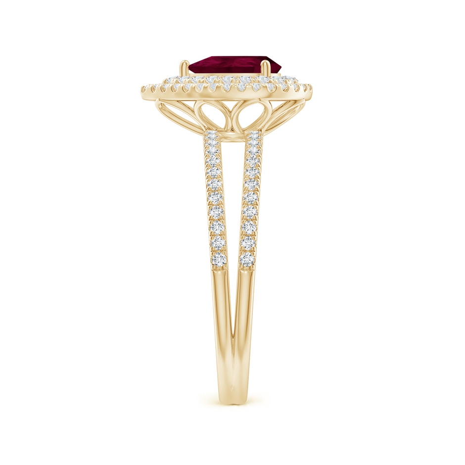 7x5mm A Split Shank Pear Ruby and Diamond Double Halo Ring in Yellow Gold side-2