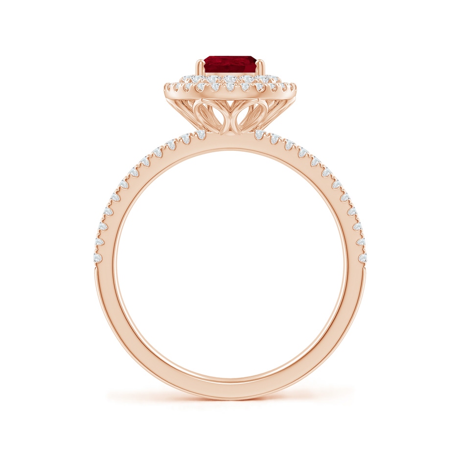 7x5mm AA Split Shank Pear Ruby and Diamond Double Halo Ring in Rose Gold side-1
