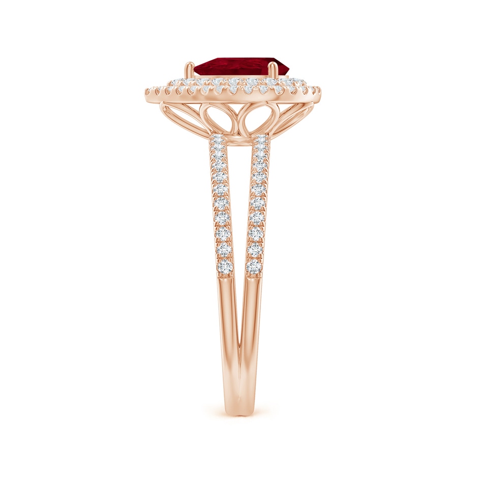 7x5mm AA Split Shank Pear Ruby and Diamond Double Halo Ring in Rose Gold side-2