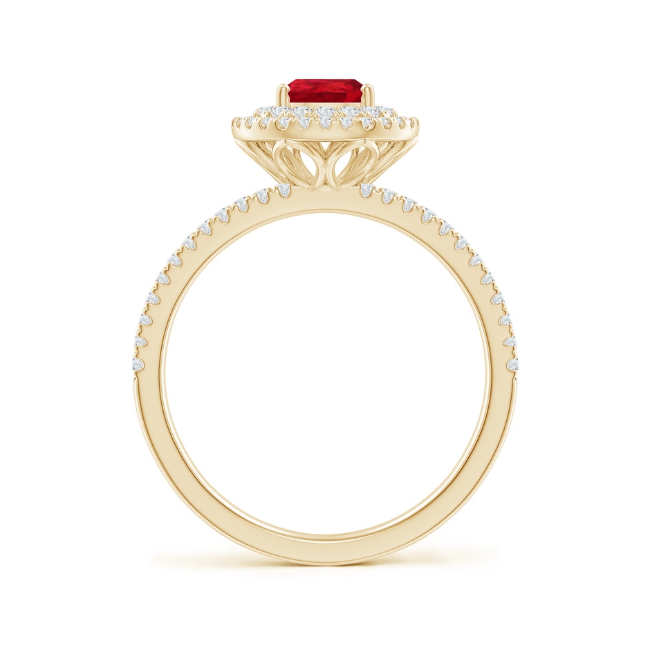 7x5mm AAA Split Shank Pear Ruby and Diamond Double Halo Ring in Yellow Gold side-1