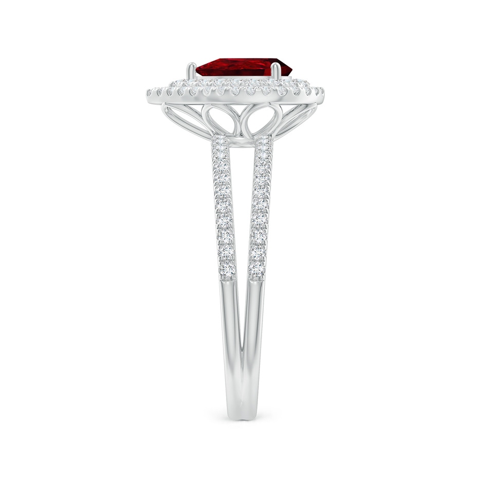 7x5mm AAAA Split Shank Pear Ruby and Diamond Double Halo Ring in White Gold side-2