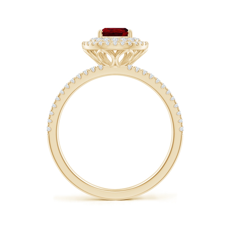 7x5mm AAAA Split Shank Pear Ruby and Diamond Double Halo Ring in Yellow Gold side-1