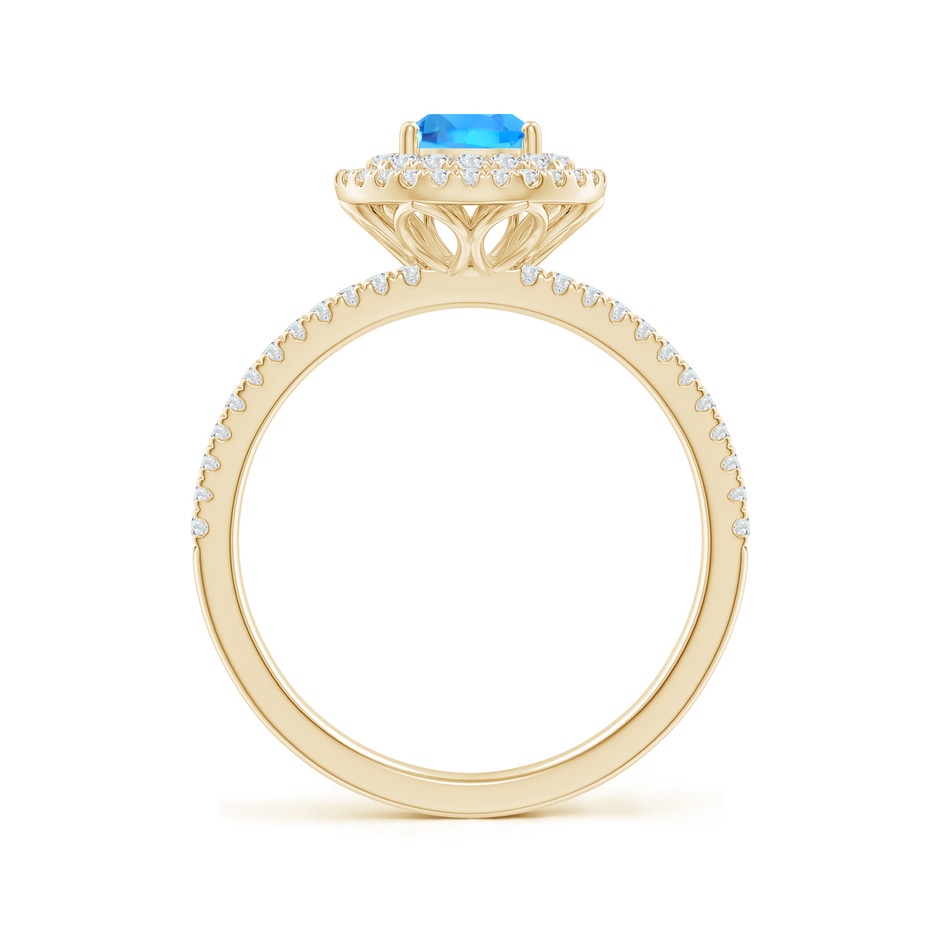 7x5mm AAAA Split Shank Pear Swiss Blue Topaz and Diamond Double Halo Ring in Yellow Gold side-1