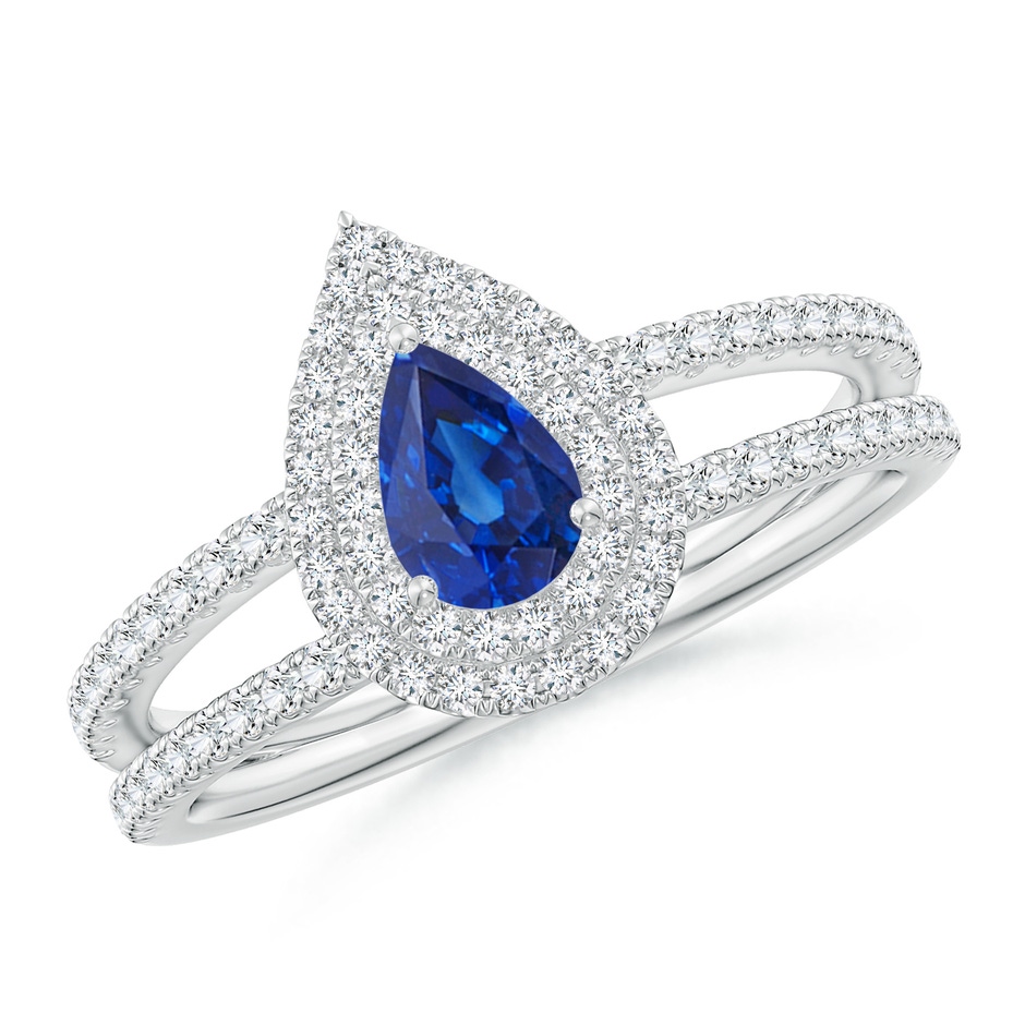 Split Shank Pear Sapphire and Diamond Double Halo Ring | Angara