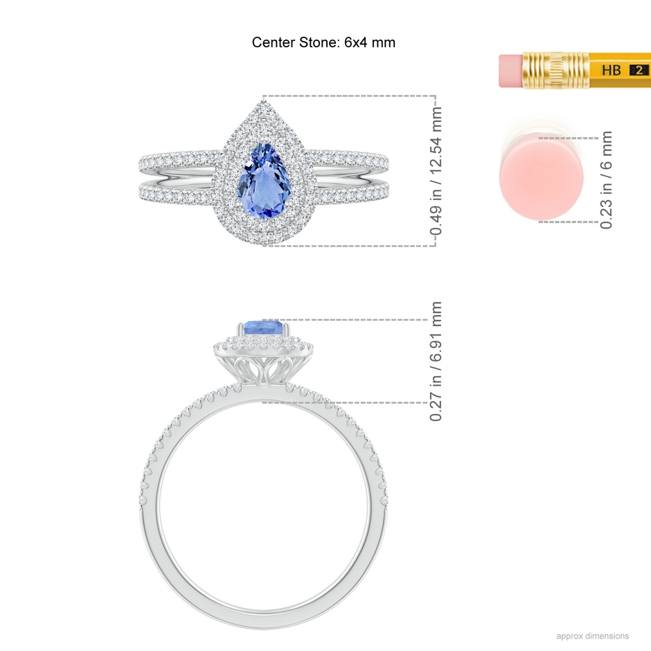 6x4mm A Split Shank Pear Tanzanite and Diamond Double Halo Ring in P950 Platinum ruler