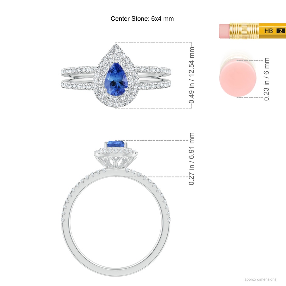 6x4mm AA Split Shank Pear Tanzanite and Diamond Double Halo Ring in White Gold ruler