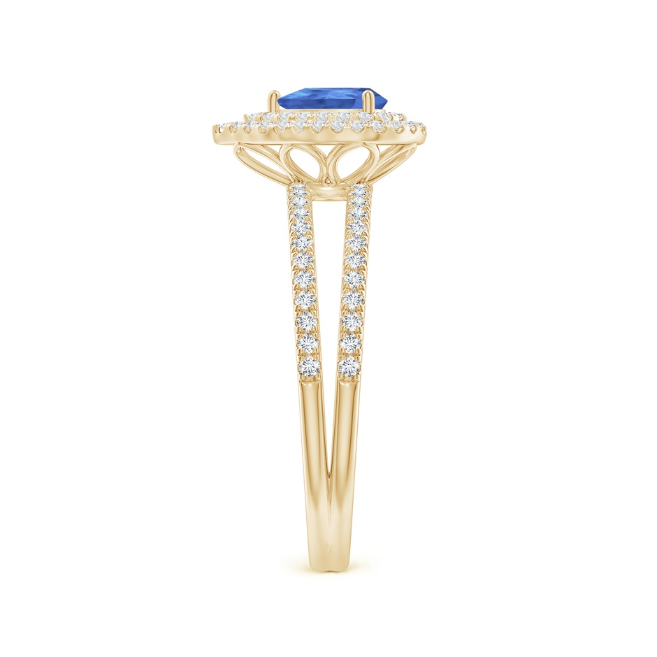6x4mm AA Split Shank Pear Tanzanite and Diamond Double Halo Ring in Yellow Gold side-2
