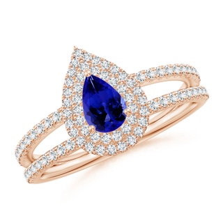 6x4mm AAAA Split Shank Pear Tanzanite and Diamond Double Halo Ring in Rose Gold