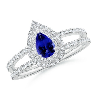 6x4mm AAAA Split Shank Pear Tanzanite and Diamond Double Halo Ring in White Gold