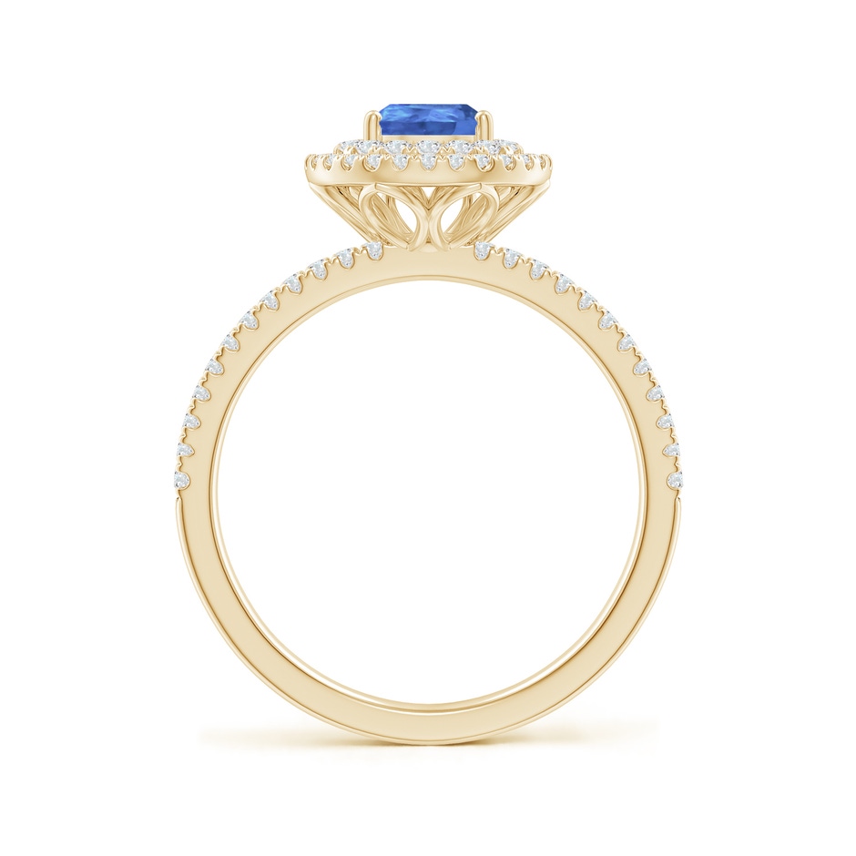 7x5mm AA Split Shank Pear Tanzanite and Diamond Double Halo Ring in Yellow Gold side-1
