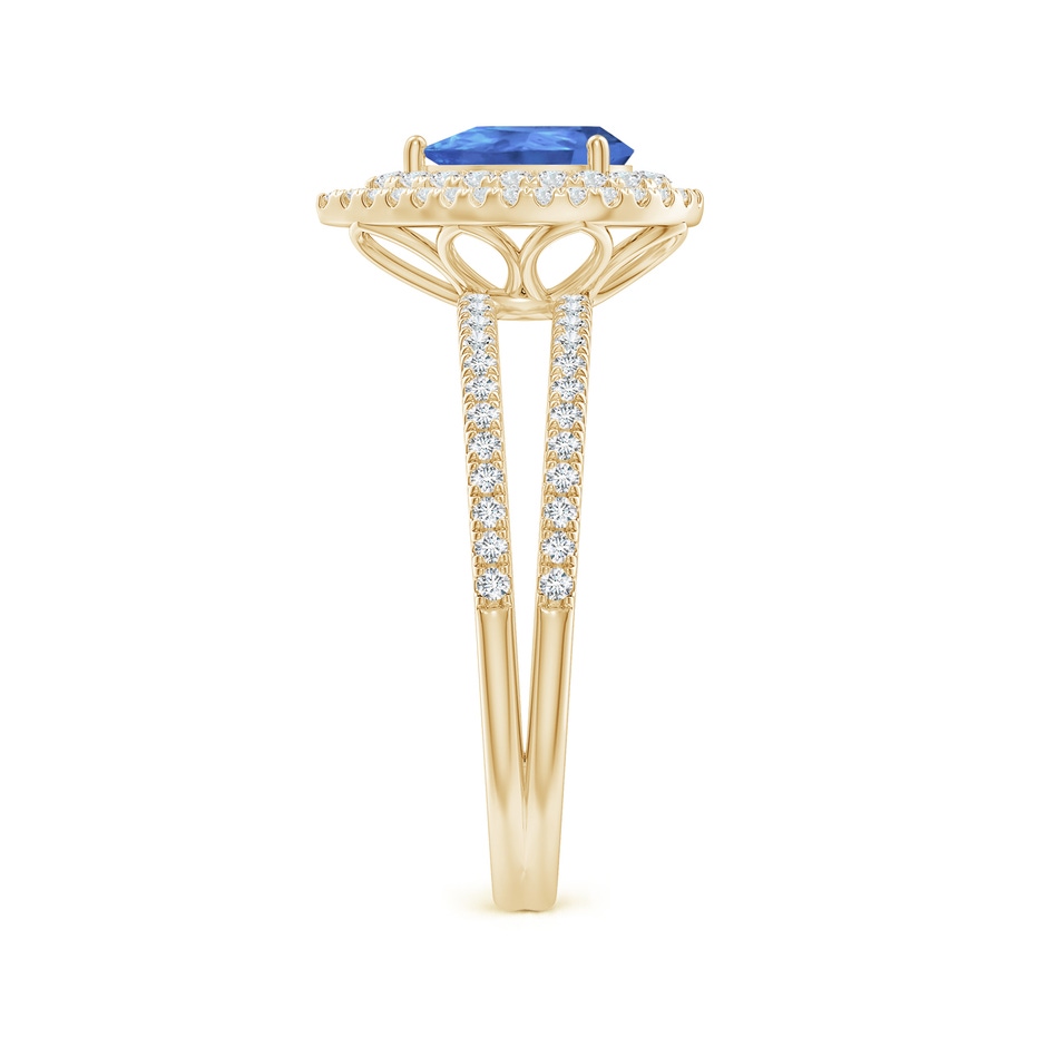 7x5mm AA Split Shank Pear Tanzanite and Diamond Double Halo Ring in Yellow Gold side-2
