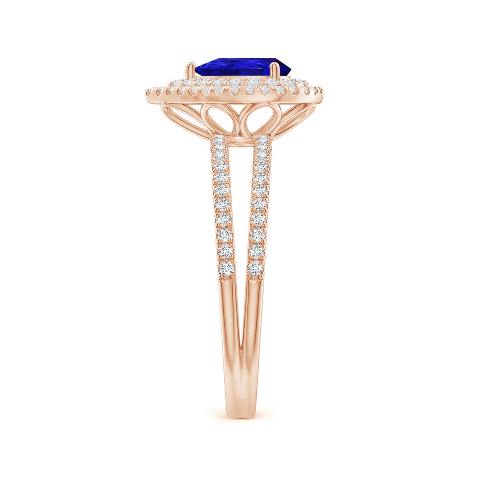 7x5mm AAAA Split Shank Pear Tanzanite and Diamond Double Halo Ring in Rose Gold side-2