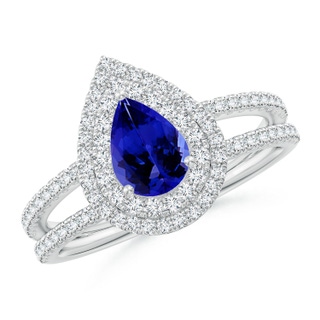 7x5mm AAAA Split Shank Pear Tanzanite and Diamond Double Halo Ring in White Gold
