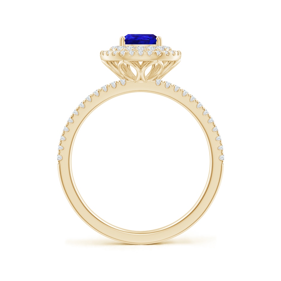 7x5mm AAAA Split Shank Pear Tanzanite and Diamond Double Halo Ring in Yellow Gold side-1