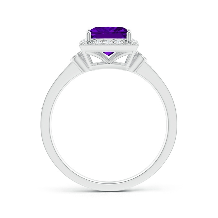 6mm AAAA Milgrain-Edged Square Amethyst and Diamond Halo Ring in White Gold Product Image
