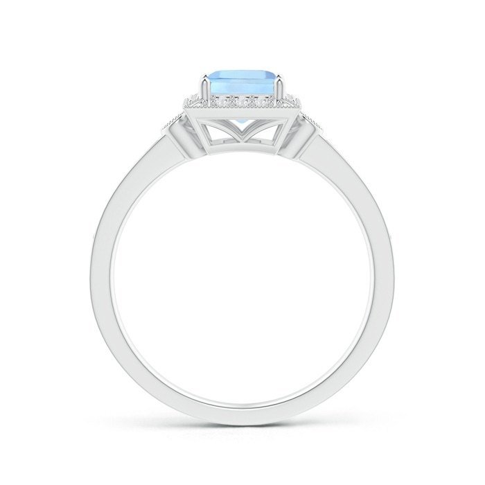 5mm AAA Milgrain-Edged Square Aquamarine and Diamond Halo Ring in White Gold product image