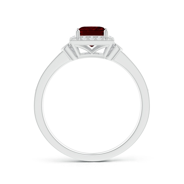 5mm AAAA Milgrain-Edged Square Garnet and Diamond Halo Ring in White Gold Side-1